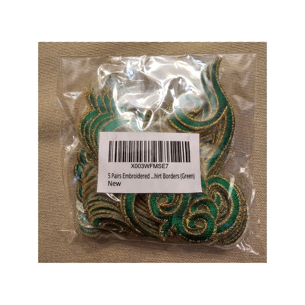 YYCRAFT Embroidered Green Gold Border Patches and 80pc Satin Leaf Appliques Lot